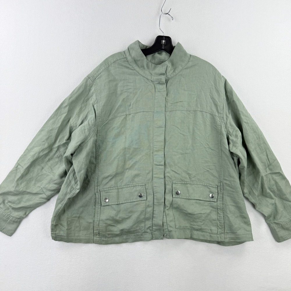 Christian‎ Siriano New York Womens 3X Green Linen Blend Button Front Jacket